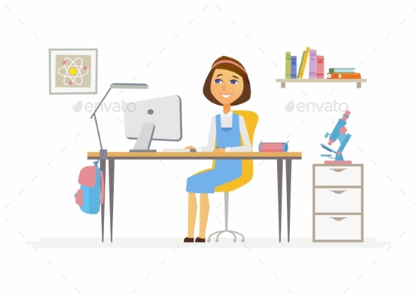 Online Education - Illustration of Girl Student - Sports/Activity Conceptual