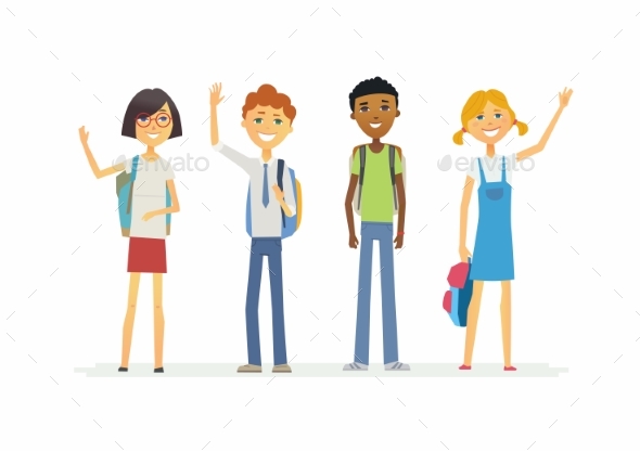 Standing Schoolchildren with Backpacks - People Characters