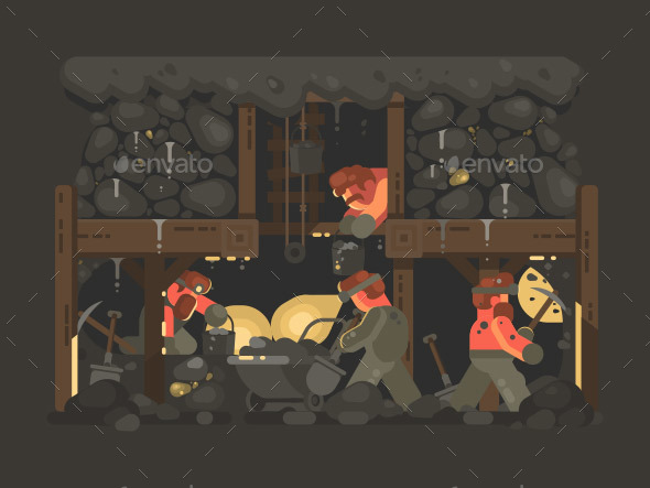 Mine for Gold Mining - People Characters