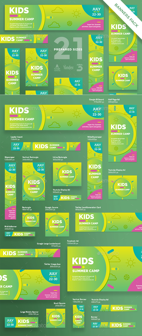 Kids Summer Camp Banner Pack - Banners & Ads Web Elements