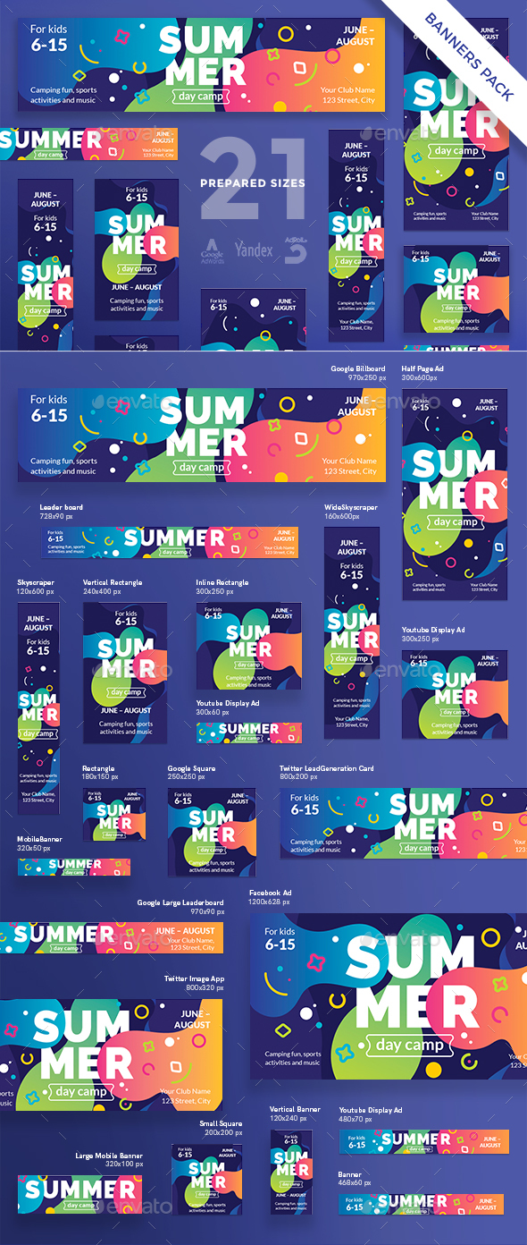 Summer Day Camp Banner Pack - Banners & Ads Web Elements