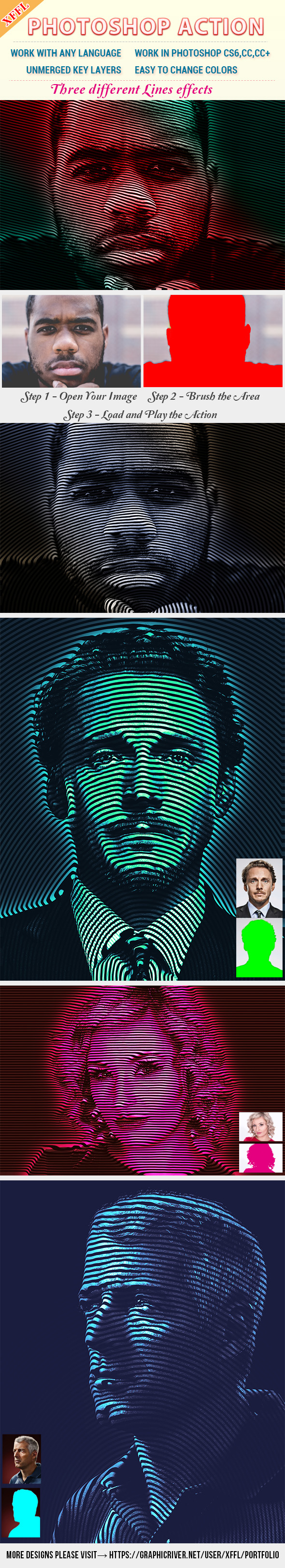 Lines Portrait Photoshop Action - Photo Effects Actions