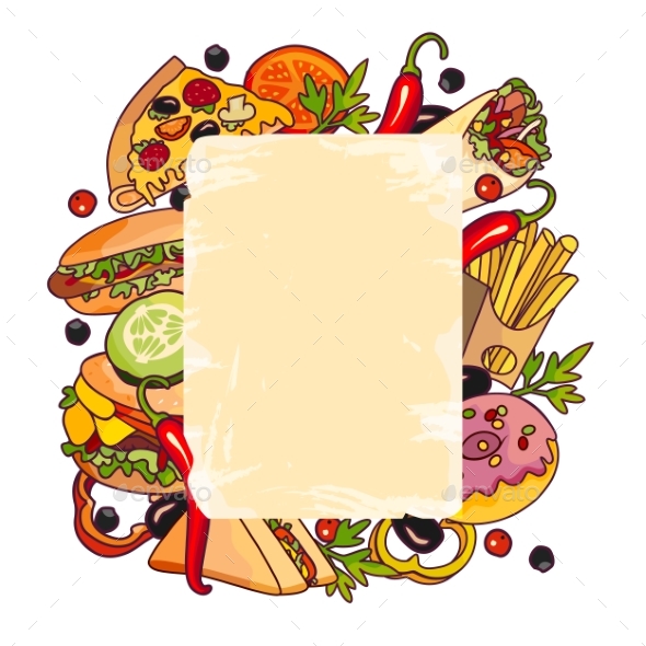 Vector Cartoon Flat Fast Food Template Isolated - Backgrounds Decorative