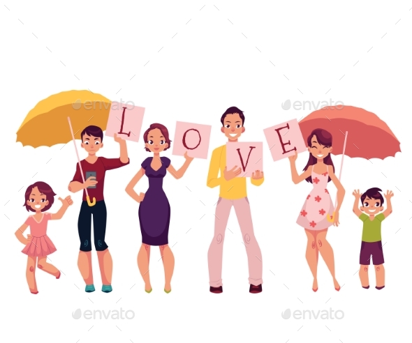 Family Members Holding Letters of the Word Love - People Characters