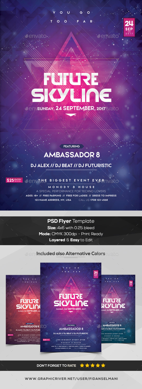 Future Skyline - Futuristic PSD Flyer Template - Flyers Print Templates