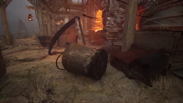 Blacksmiths Tools Hammer and Anvil in Old Blacksmiths Workshop alt