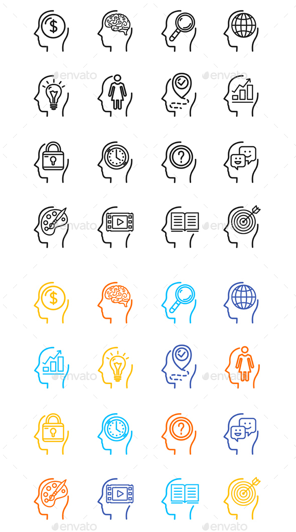 Symbol Human Mind Color Thin Line Icon Set - Miscellaneous Conceptual