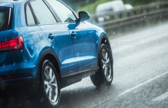 Car Driving in Heavy Rain