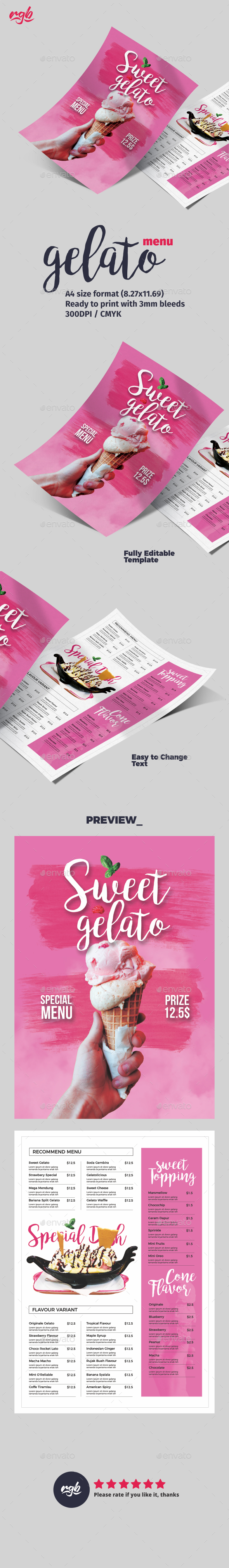 Sweet Gelato Cafe Menu