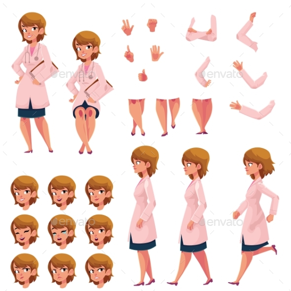 Woman, Doctor in Medical Coat Creation Set - People Characters