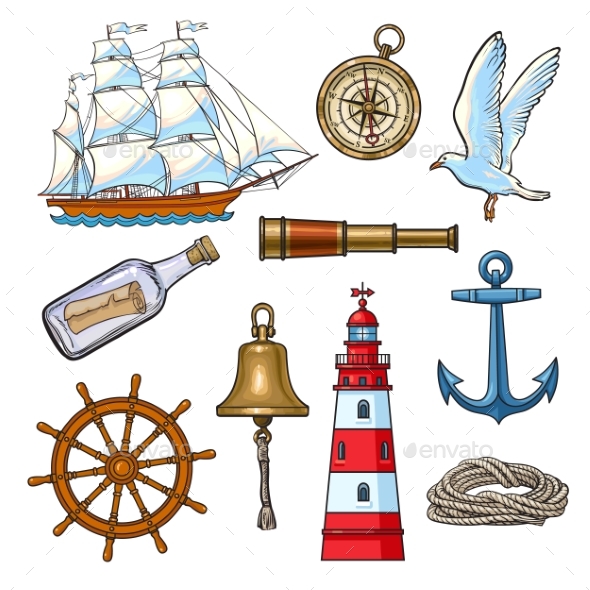 Cartoon Nautical Elements, Vector Illustration - Miscellaneous Vectors