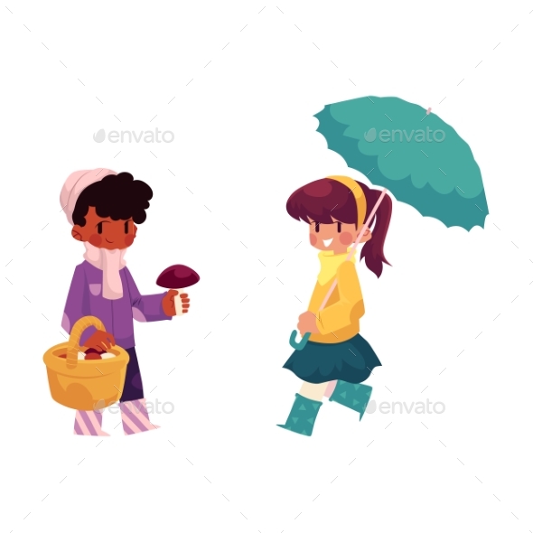 Vector Children Doing Autumn Activity Set - People Characters
