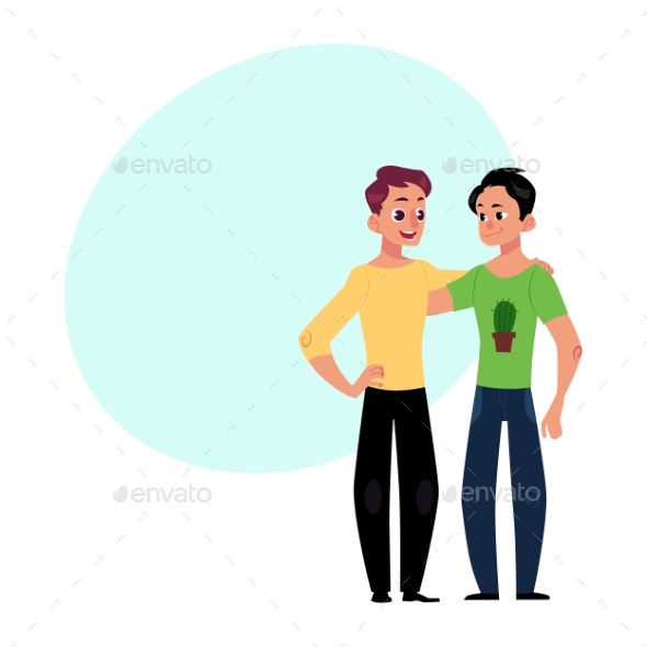 Male Friendship - Two Boys, Men, Friends Hugging - People Characters