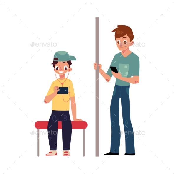 Two Teenagers, Boys Sitting and Standing in Subway - People Characters