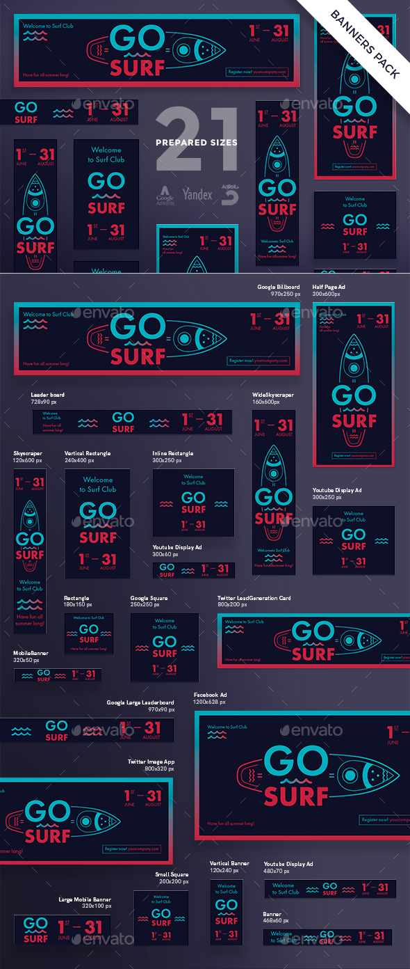 Go Surf Banner Pack - Banners & Ads Web Elements
