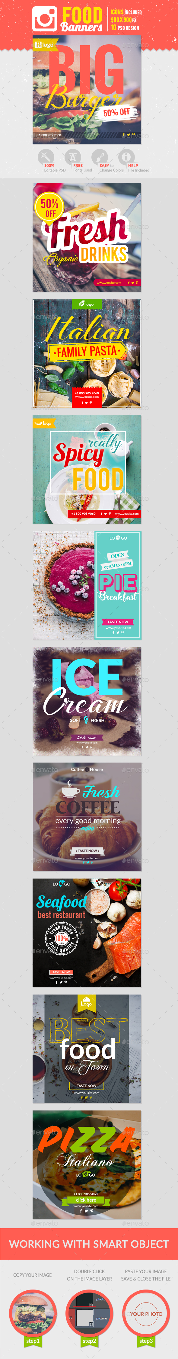 Food & Restaurant Banners - Banners & Ads Web Elements