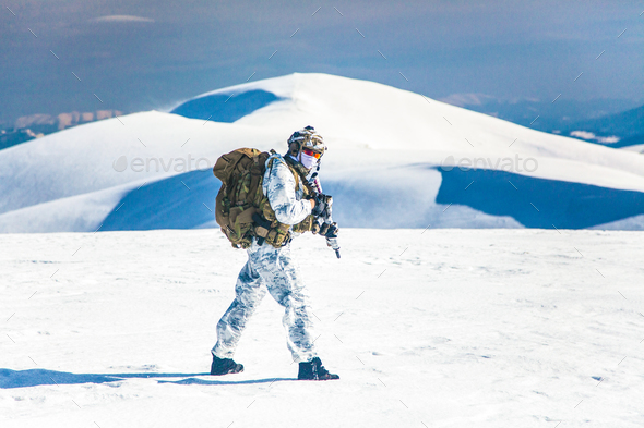 Winter arctic mountains warfare - Stock Photo - Images