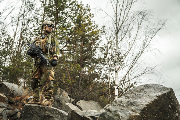 norwegian soldier in the forest - Stock Photo - Images