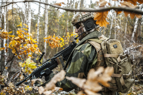 norwegian soldier in the forest - Stock Photo - Images
