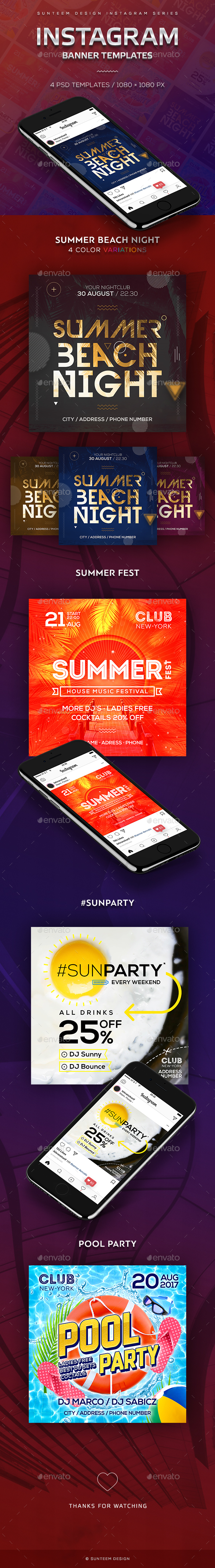 Sun Party 4 Instagram Banner Templates - Banners & Ads Web Elements