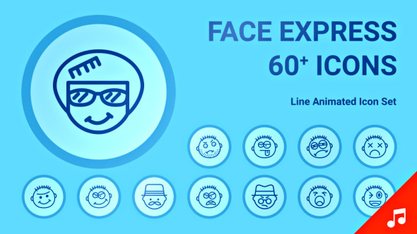Face Expression Animation - Line Icons and Elements