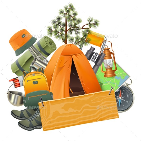 Vector Camping Concept with Tent - Travel Conceptual