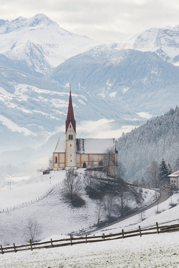Church in the snow in Austria