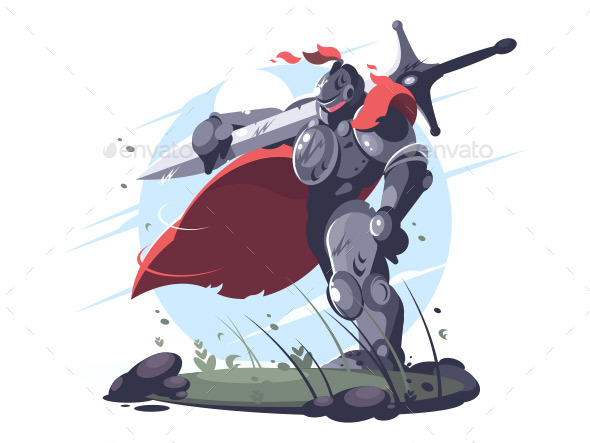 Medieval Knight in Metal Armor and Helmet - People Characters