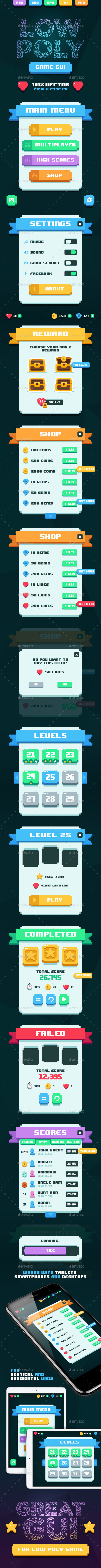 GUI for Low Poly Game - User Interfaces Game Assets