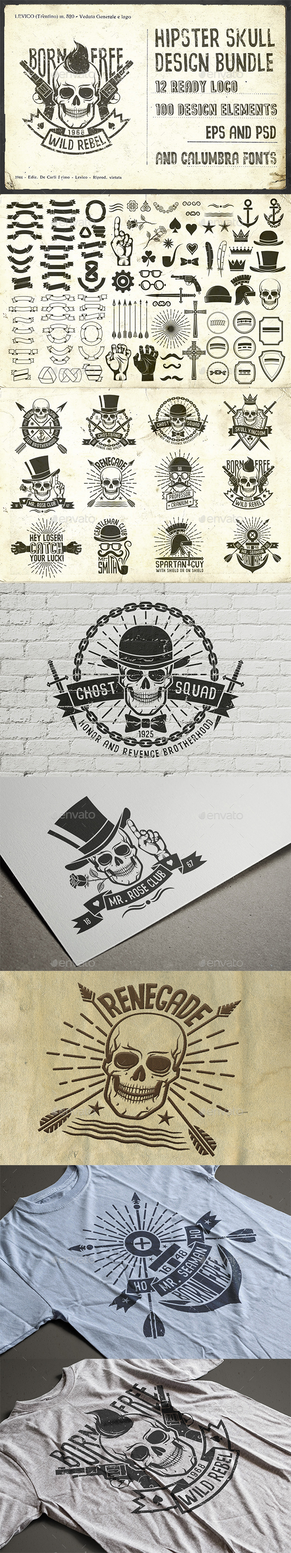 Hipster Skull Design Pack - Tattoos Vectors