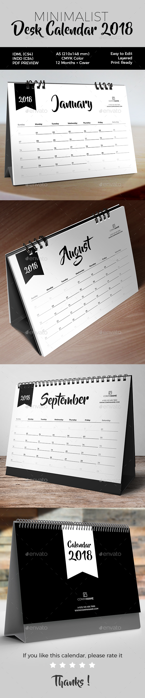 Minimalist Desk Calendar 2018 - Calendars Stationery