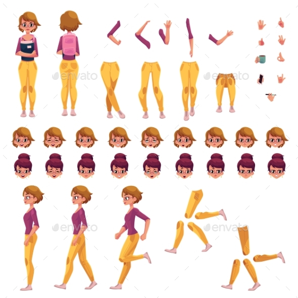 Girl College or University Student Creation Set - People Characters