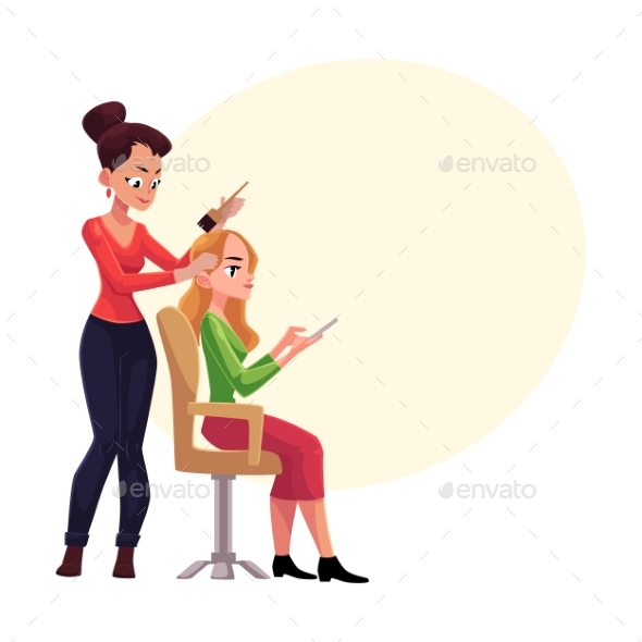 Hairdresser Dying Long Hair of Blond Woman - People Characters