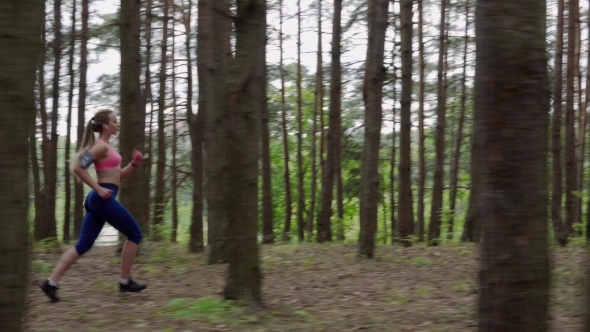 Fitness Woman Running in Forest