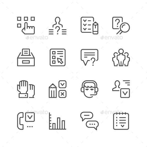 Set Line Icons of Survey - Man-made objects Objects