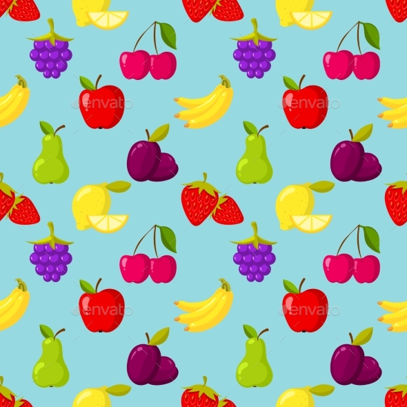 Seamless Vector Pattern with Fruits and Berries