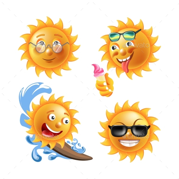 Sun with Different Faces Isolated - Miscellaneous Characters