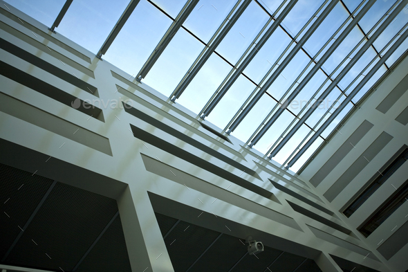 Glass roof inside a modern office building