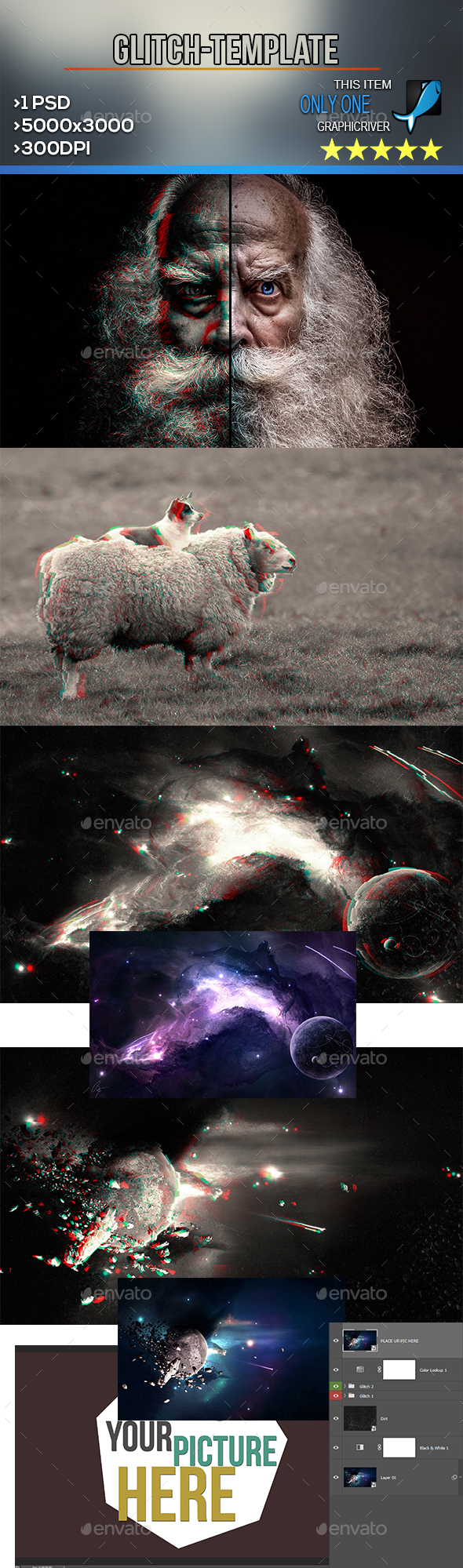 Glitch Photoshop Photo Template - Tech / Futuristic Photo Templates