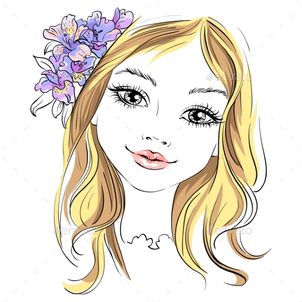 Vector Fashion Girl with Flower in Hair - Miscellaneous Vectors