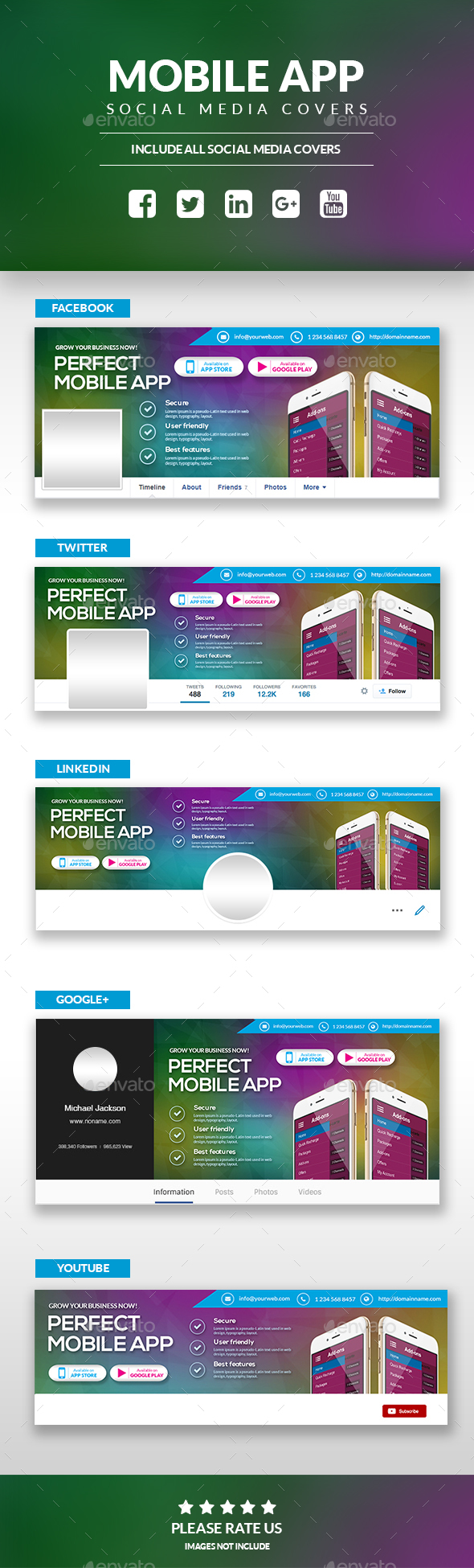 Mobile App Social Media Cover Pages Kit by kiswasolutions GraphicRiver