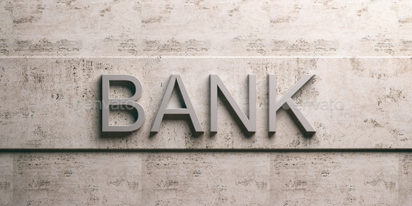 Bank sign on marble background. 3d illustration - Stock Photo - Images