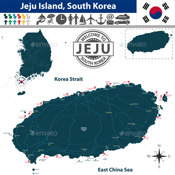 Map of Jeju Island, South Korea - Travel Conceptual