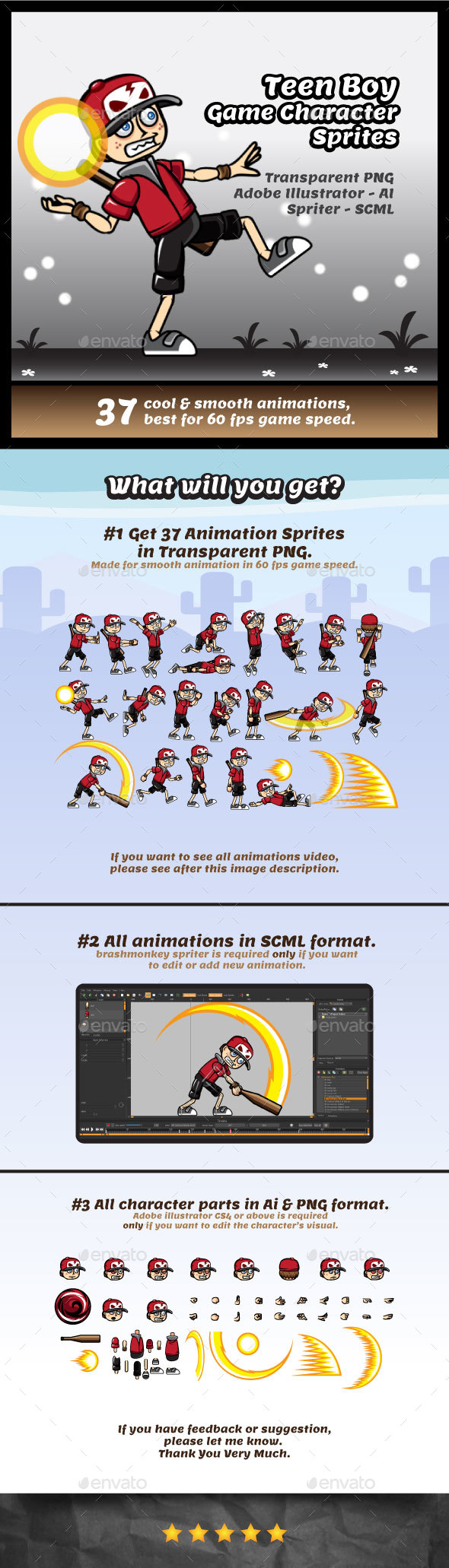 Teen Boy with Hat Male Game Character - Sprites Game Assets