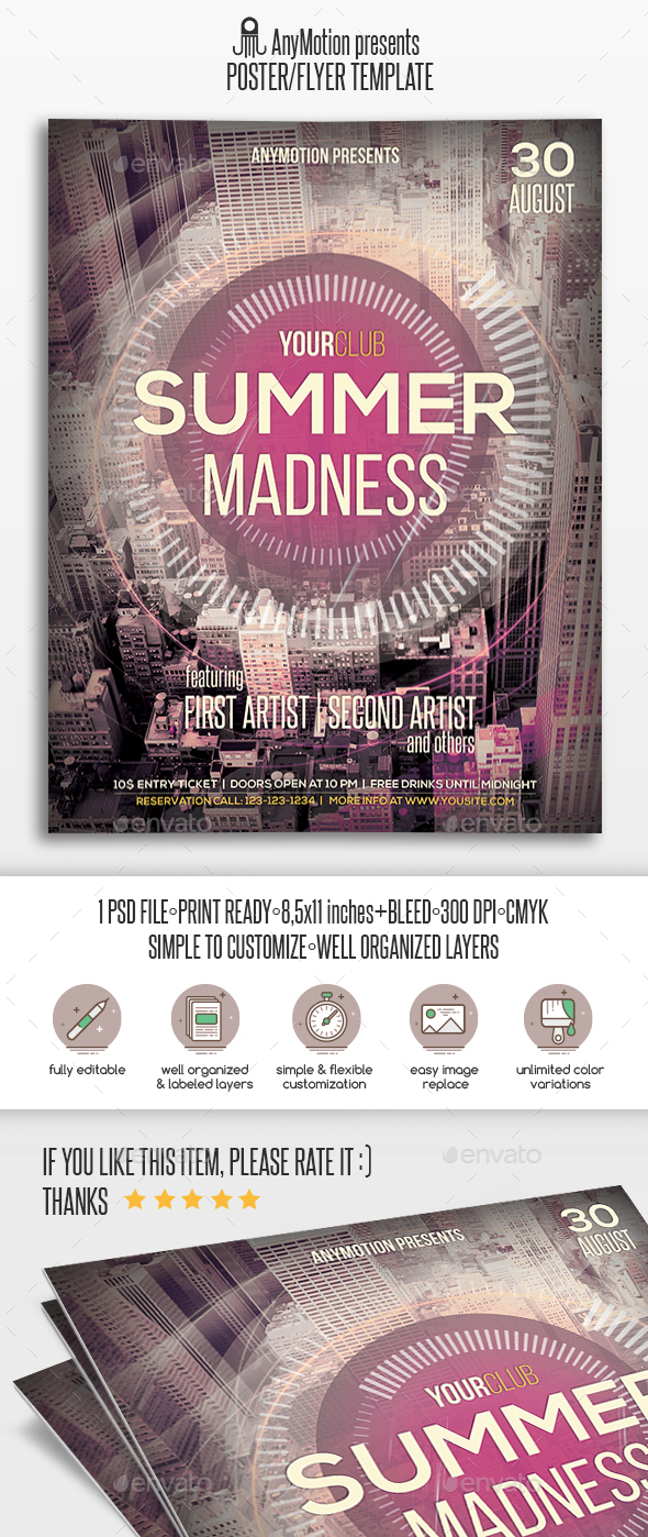 Summer Madness Flyer / Poster Print Template - Clubs & Parties Events