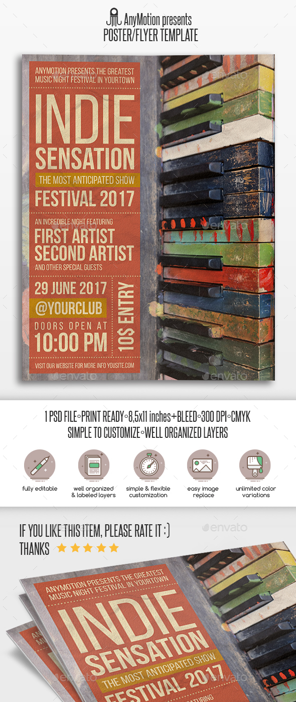 Indie Sensation Flyer | Print Template - Clubs & Parties Events