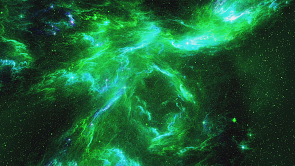Bright Green Tunnel of the Nebula in Space
