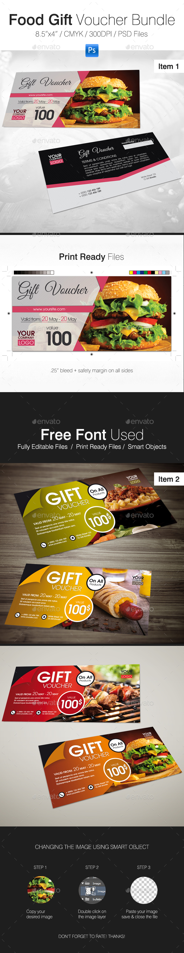 Food Gift Voucher Bundle - Cards & Invites Print Templates