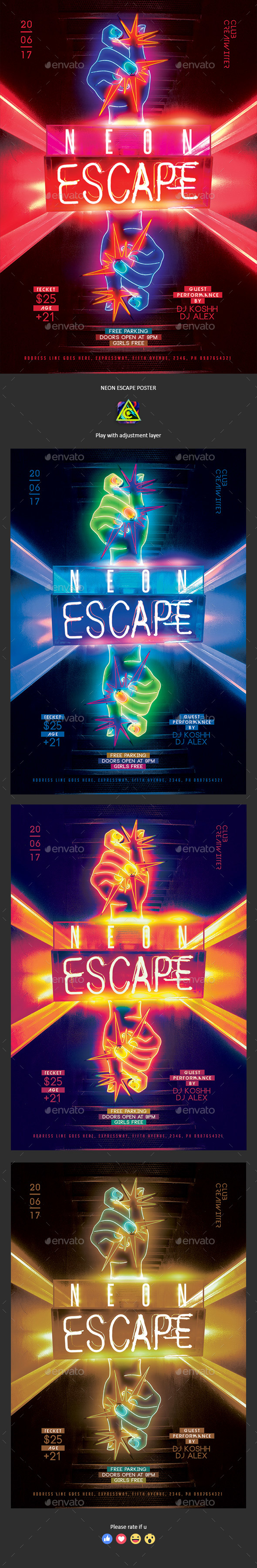 Neon Escape Poster / Flyer - Clubs & Parties Events
