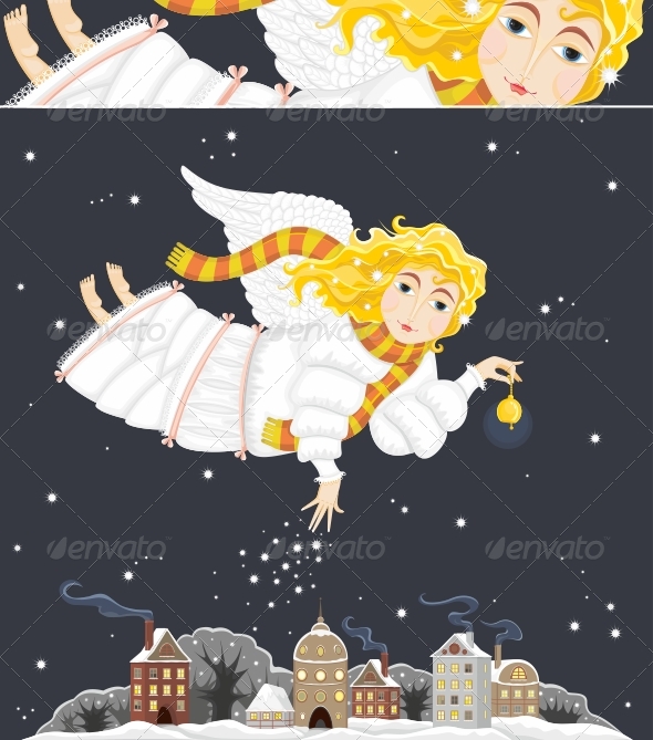 Angel Flying over a Night City - People Characters